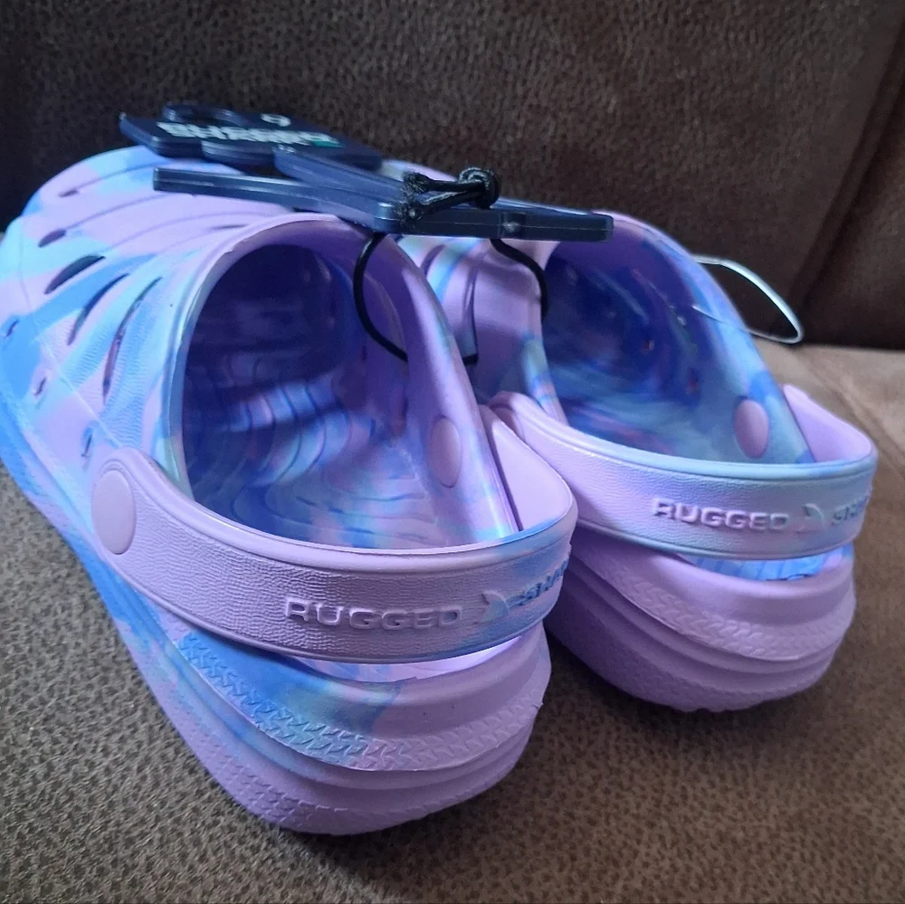 Rugged Shark Kids Purple And Blue Tie-Dye Clog Shoes Size 9